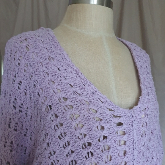 Free People Best Of You Open Weave Knit V-Neck Sweater in Light Purple Moo Sz XS - Picture 5 of 15